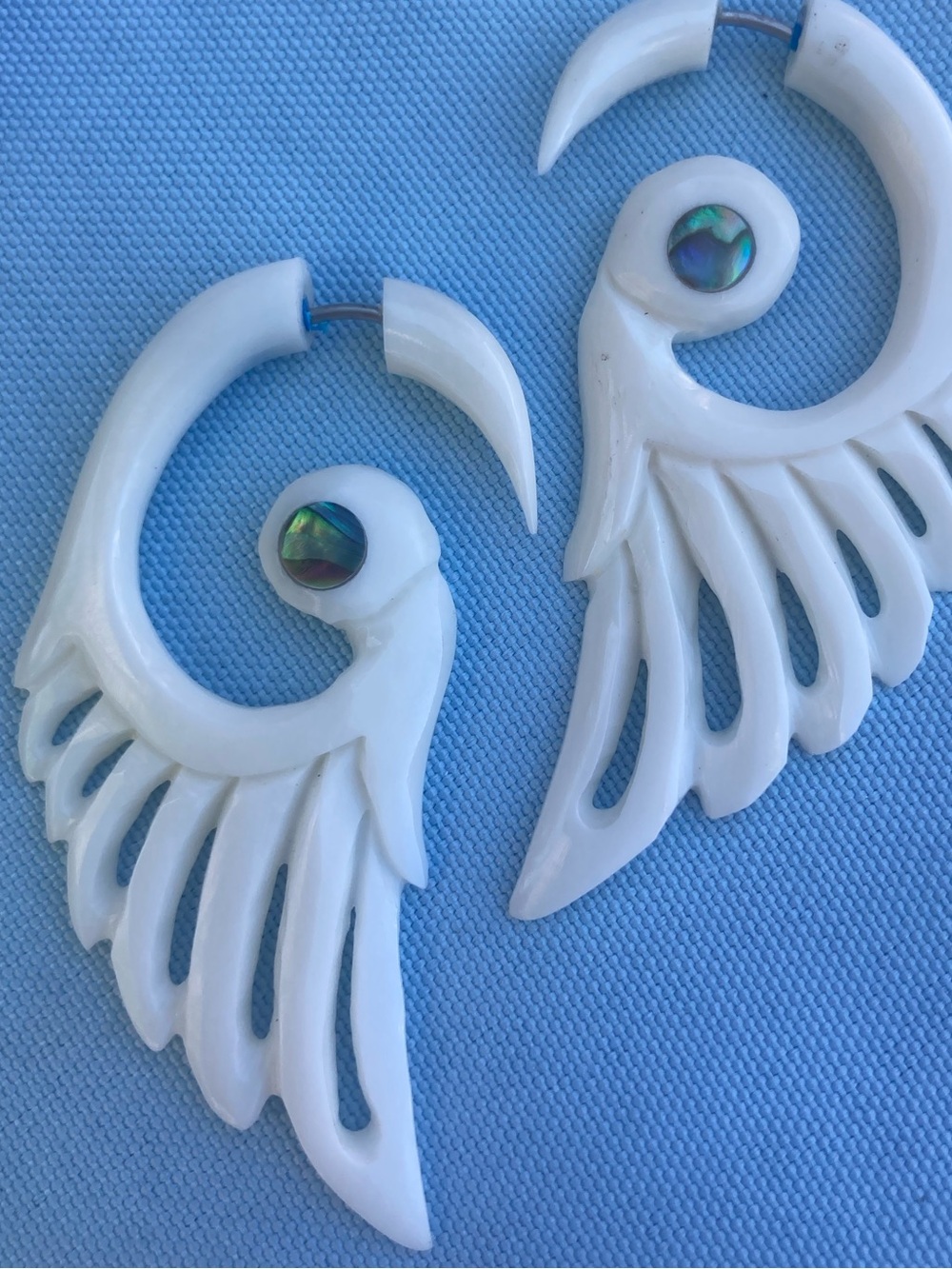 White Wing Hoop Earrings with Abalone Accent - Women Jewelry